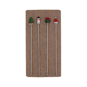 Glass Metal Christmas cocktail stirrer - 4 pack - Daisy Park