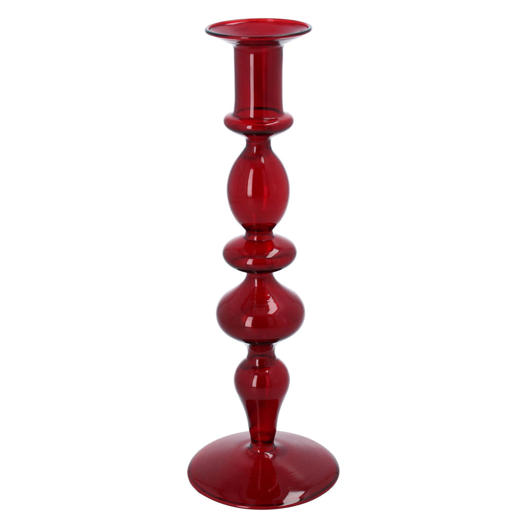 Dark red piped taper glass candlestick - Daisy Park