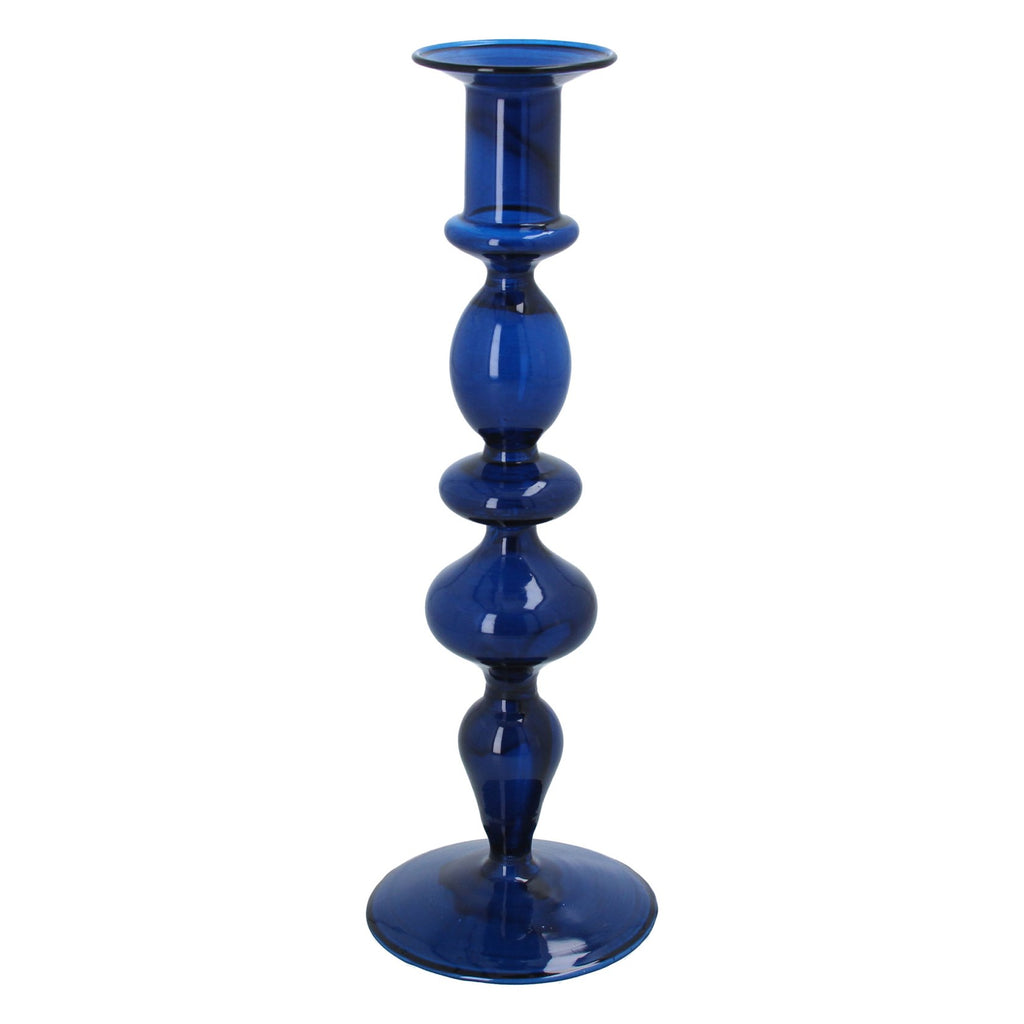 Dark blue piped taper glass candlestick - Daisy Park