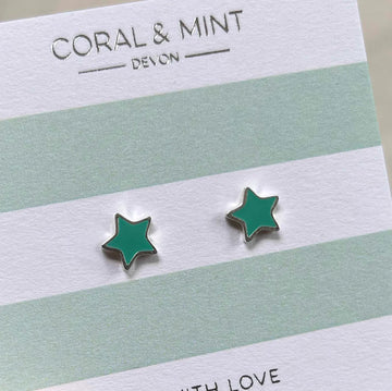 Sea green enamel star studs - Daisy Park